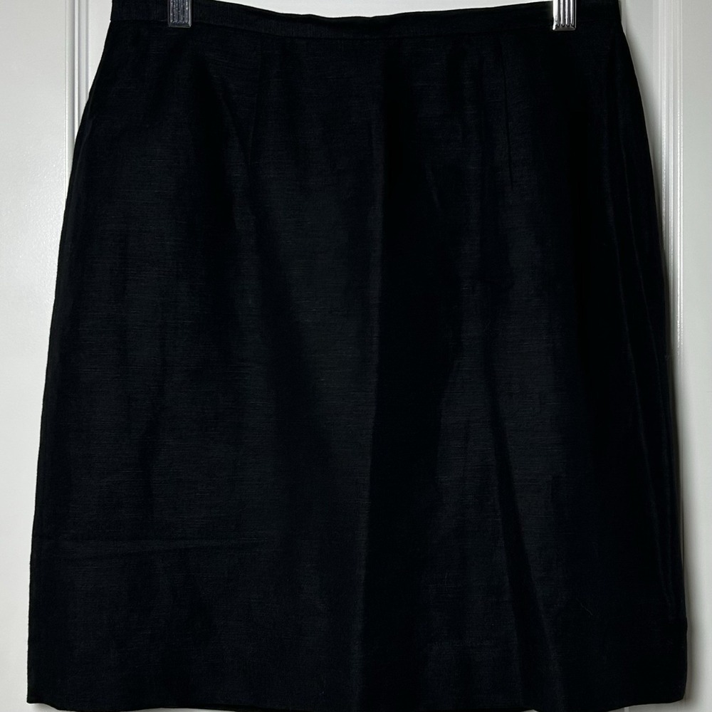Laura Scott Petite Vintage 90s Black Linen‎ Rayon Blend Knee Length Pencil Skirt